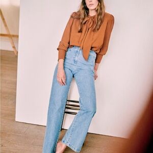 Sezane Laurya Pussybow Long Sleeve Silk Shirt size 36